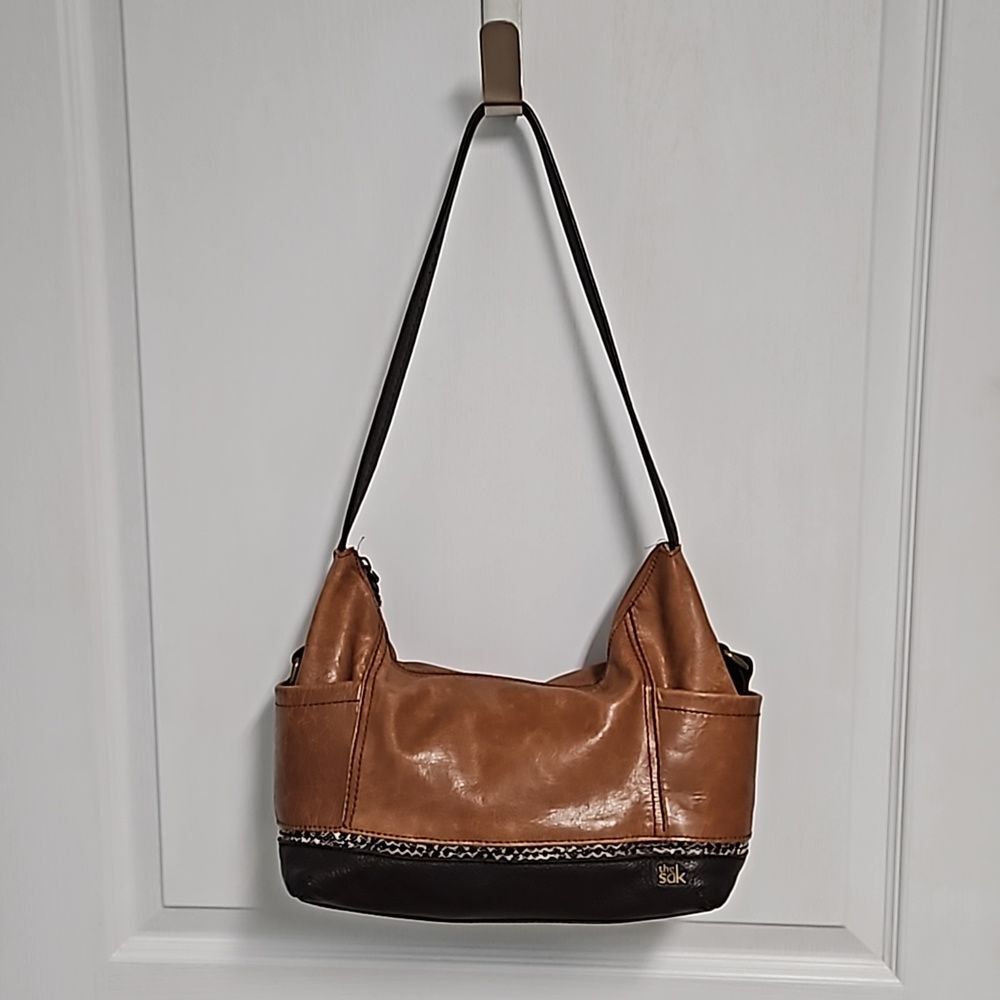 The Sak Kendra Leather Tri-tone Shoulder Bag tobacco expresso snakeskin print